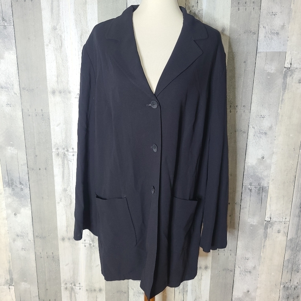 Marina Rinaldi Size 22 Deep Navy Giacca + Gonna Wool Blend Jacket